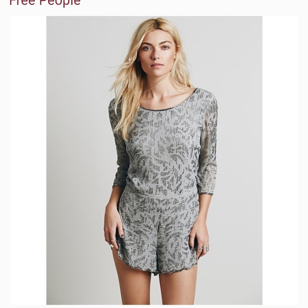 Free People Silver Beaded Romper